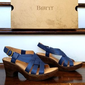 NWT Born Leather Platform Heel Sandal 7M Navy